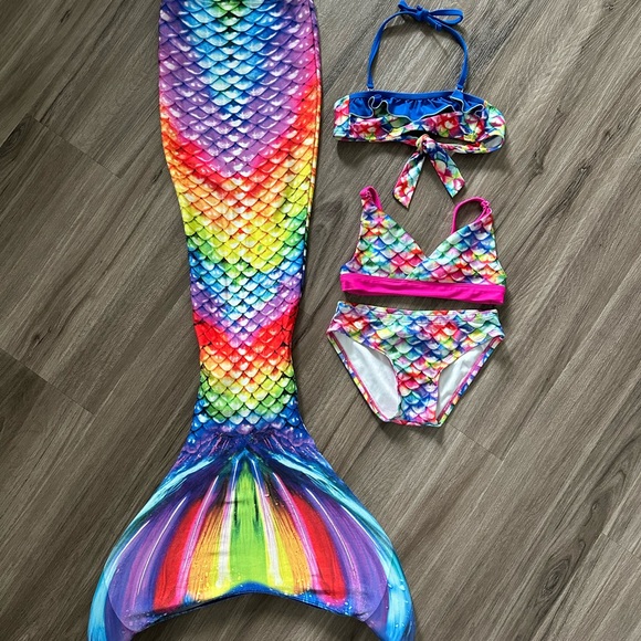 Rainbow Reef Mermaid Tail Monofin Swim Bundle Youth 6 Girls Swimsuit - Picture 4 of 4